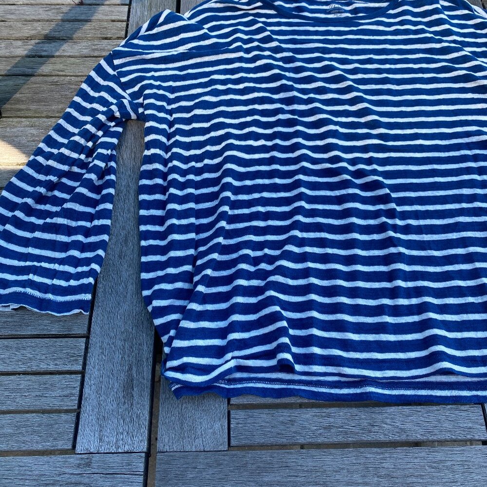 Nautical Fun, 100% linen oversized (L) blue and white striped J Crew long sleeve